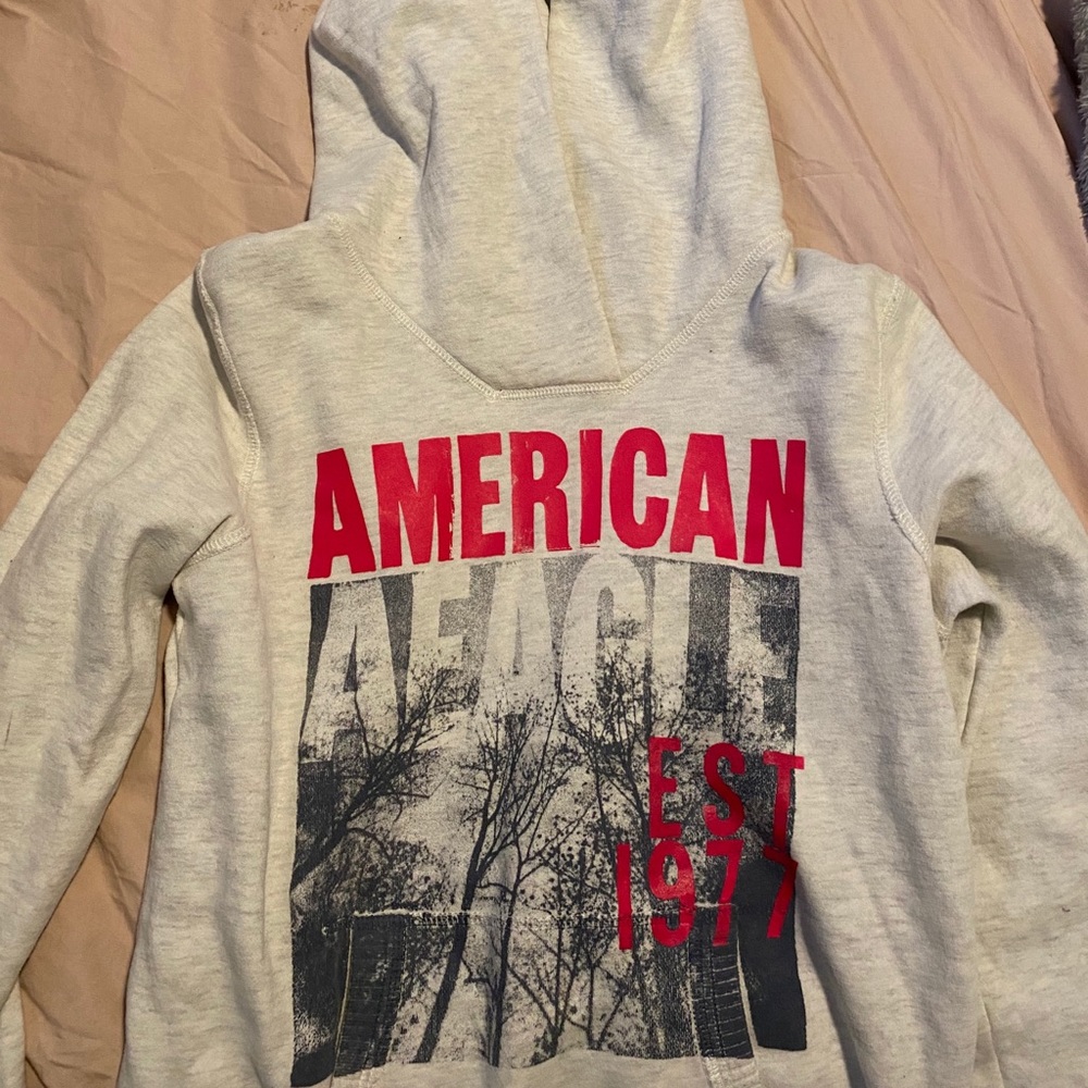 American Eagle Hooded Sweatshirt Heathered White